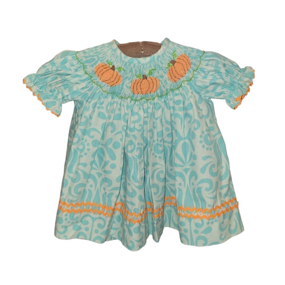 NWOT StellyBelly Girls Smocked Fall Pumpkin Bishop Dress 3m
